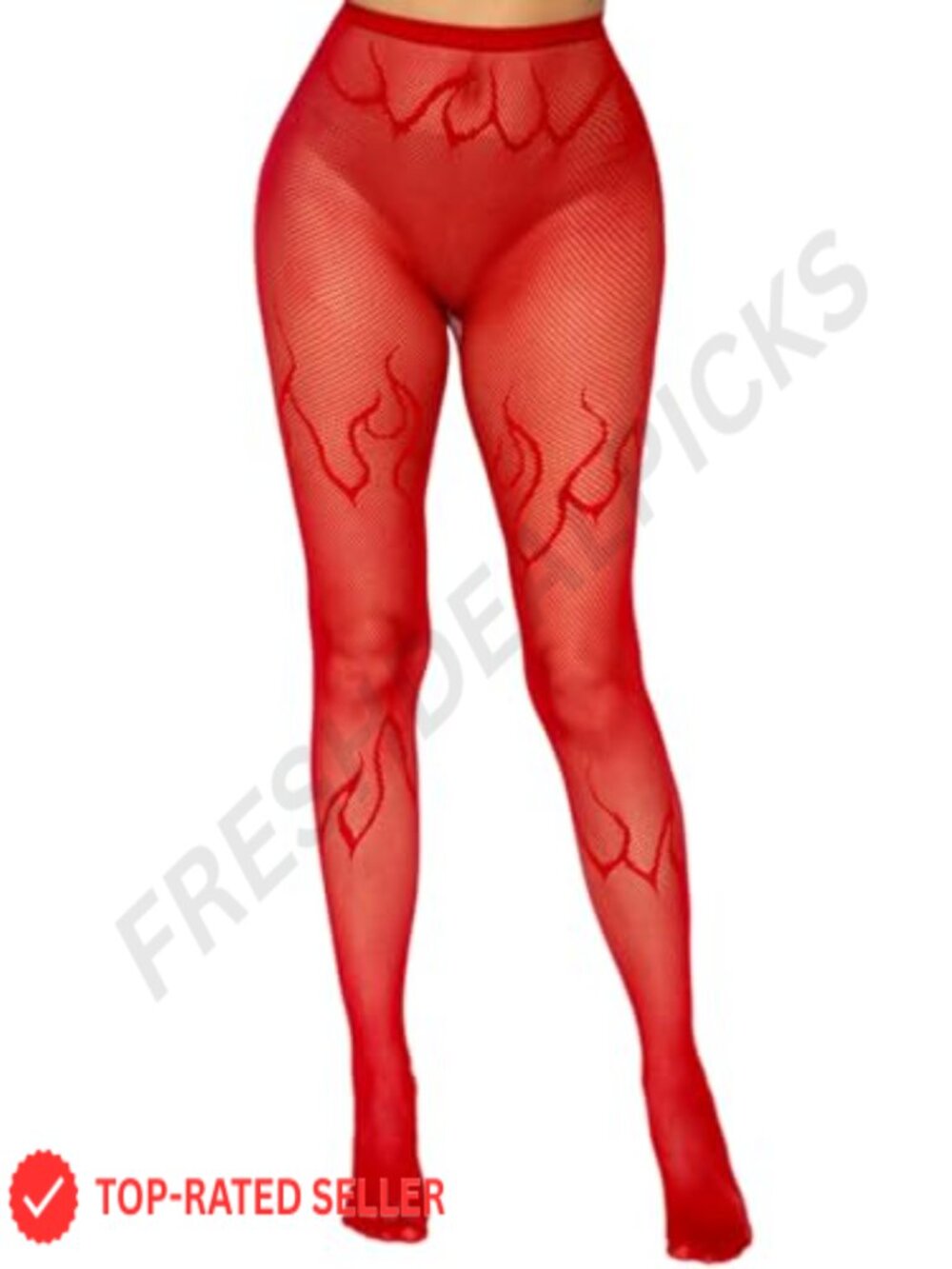 Women Fishnet Patterned Tights High Waisted Sheer Flame Print Rave Clubwear